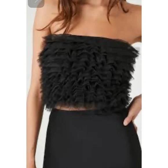 2/$10 NEW | Ruffle Mesh Tube Top – Black, Size Small (NWT) Forever 21 Crop Top - Picture 8 of 15